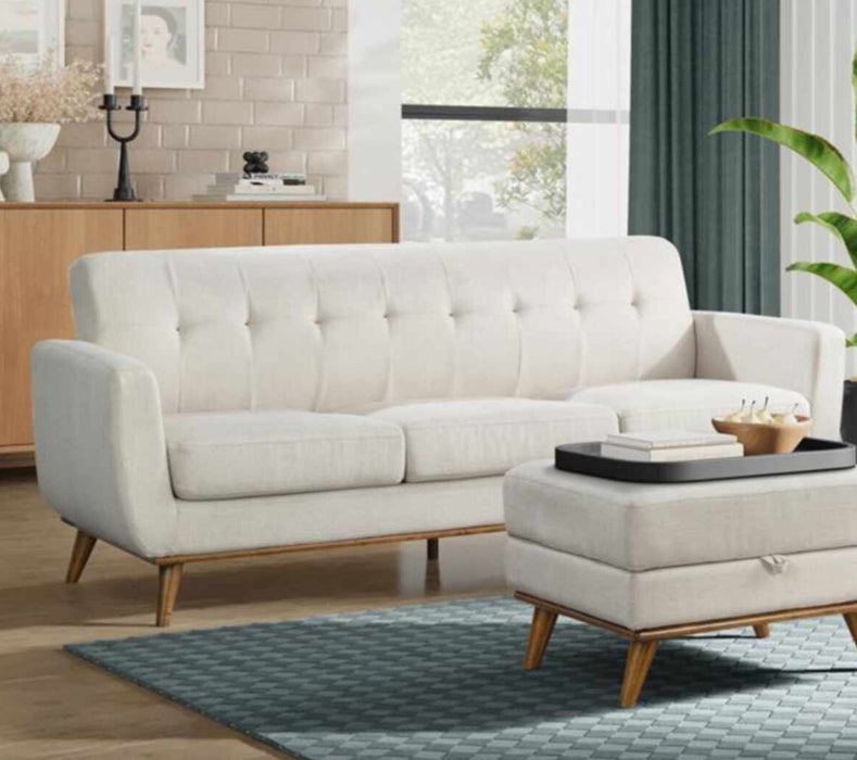 Sofa with Wood Trim Base and Tufted Back Upholstery