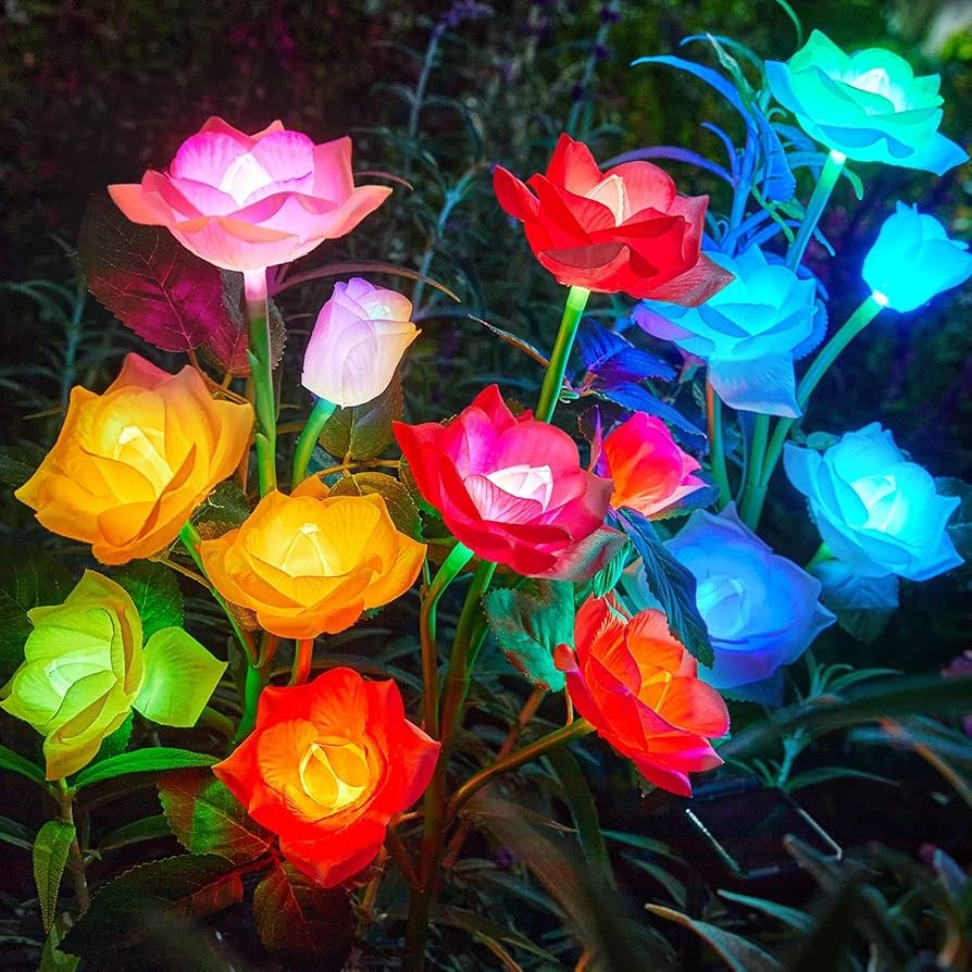 Solar Garden Lights: Textured Rose Glowing Garden Lights