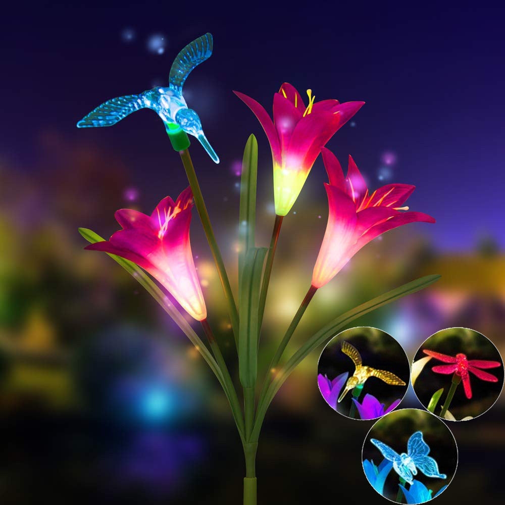 Solar Garden Stake: Hummingbird Topper Lily Solar Light