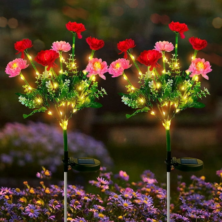 Solar Stake Light: Seven Head Red Snow Lotus Decor
