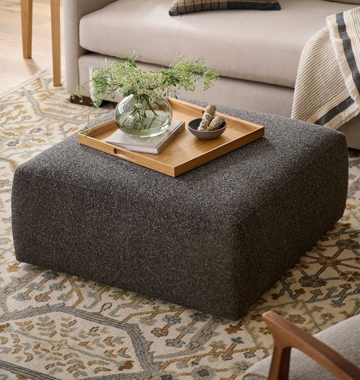 Square Ottoman Performance Weave: Square Performance Ottoman in Grey
