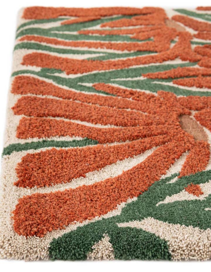 Square Rug High Low Pile Abstract Botanical Wool Carpet