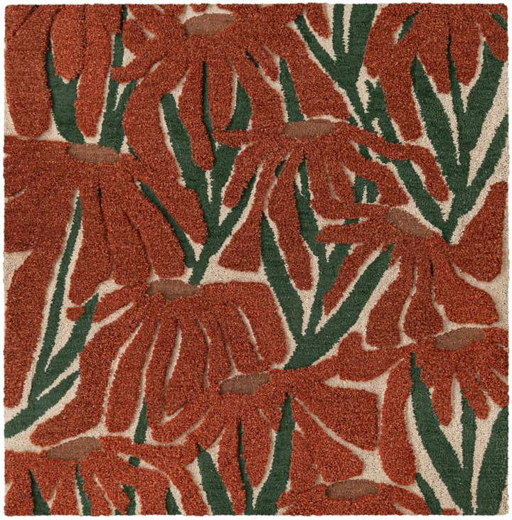 Square Rug Oversized Botanical Terracotta Handtufted Wool