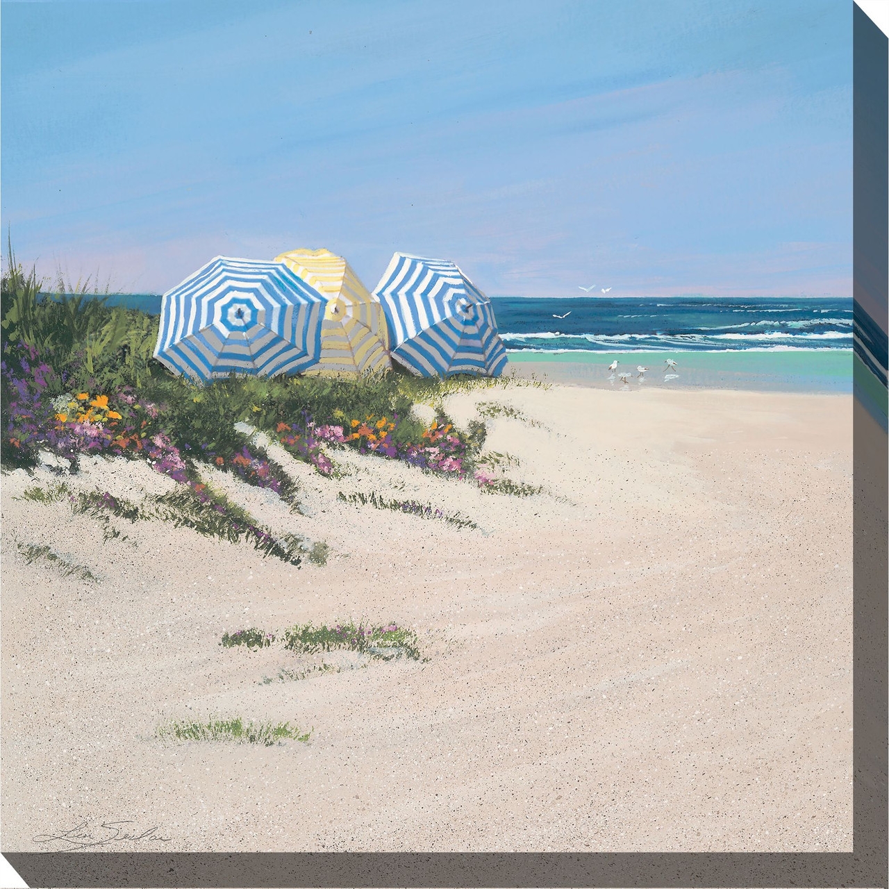 Square Wall Art Striped Umbrellas Blue Yellow Beach Decor