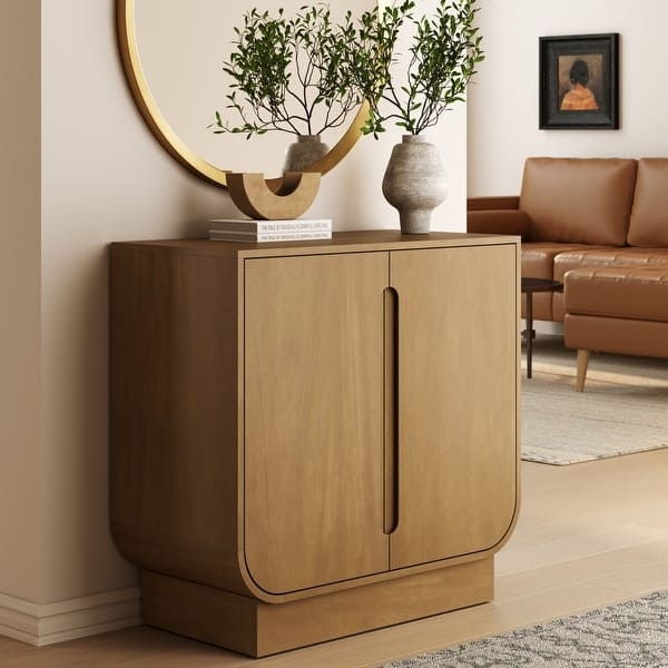 Storage Cabinet with Rounded Bottom Edges and Honey Oak