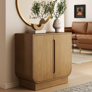 Storage Cabinet with Rounded Bottom Edges and Honey Oak