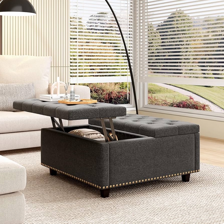 Storage Ottoman Charcoal Grey: Charcoal Tufted Coffee Table
