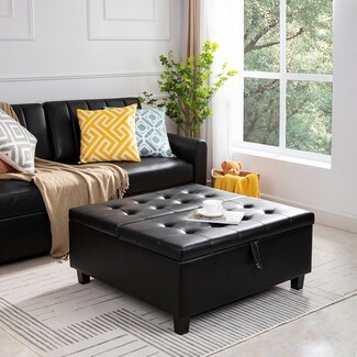 Storage Ottoman in Faux Leather: Square Coffee Table