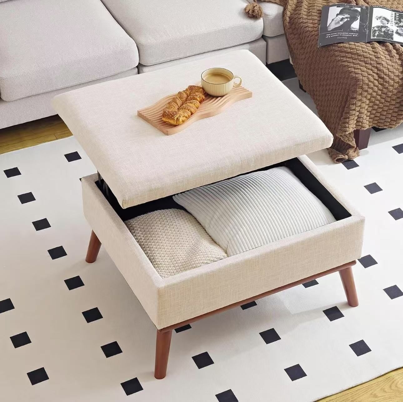 Storage Ottoman Tapered Legs: Mid Century Storage Ottoman Bench