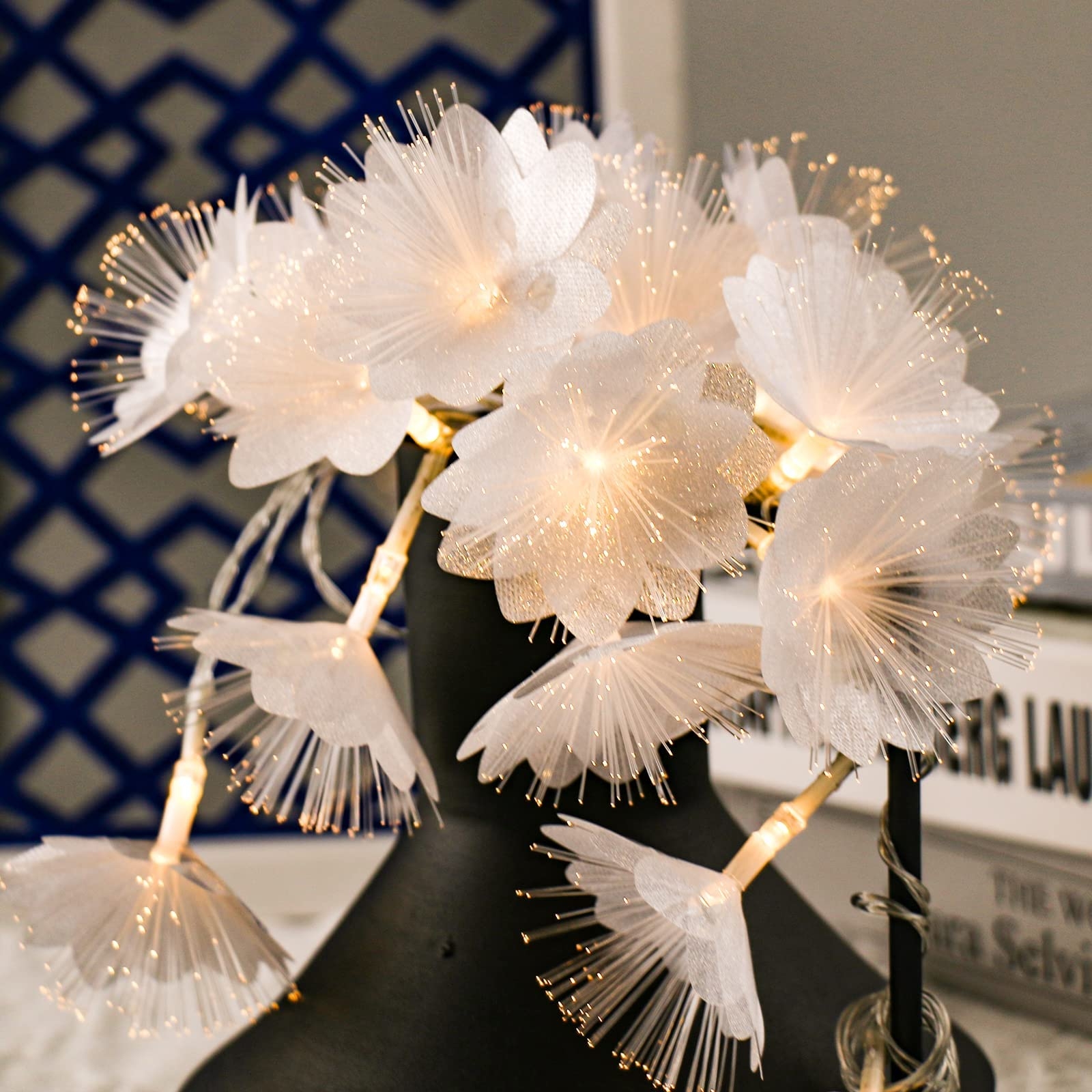 String Lights: Fiber Optic Strands Warm White Decorative Lights