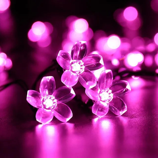 String Lights: Flower Shaped Petals Pink Outdoor LEDs