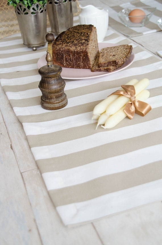 Striped Table Runner: Broad Beige Outdoor Dining