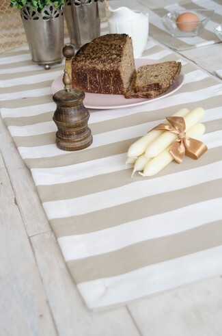 Striped Table Runner: Broad Beige Outdoor Dining