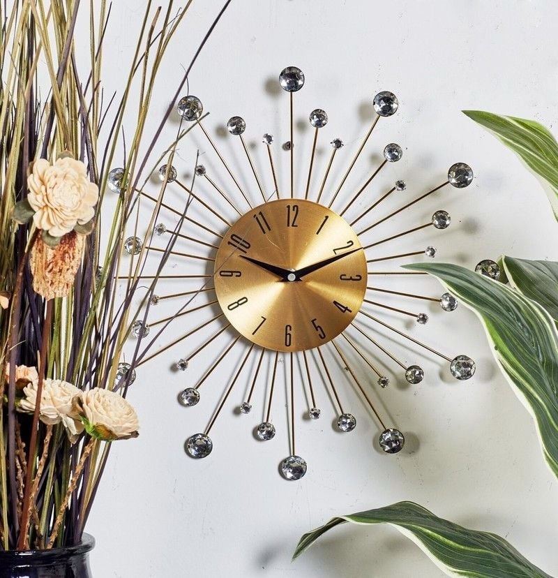 Sunburst Wall Clock Jewel Tipped Spokes Metallic Starburst Art