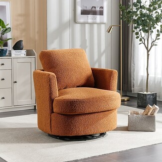 Swivel Barrel Chair Caramel Boucle Fabric with Nubby Texture