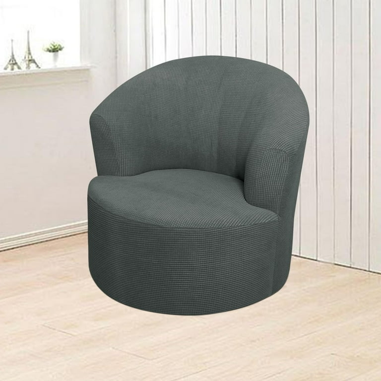 Swivel Barrel Chair Cover: Waffle Knit Charcoal Gray Stretch Fit