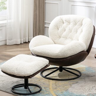 Swivel Lounge Chair with Sherpa Leather Contrast and Tufted Back