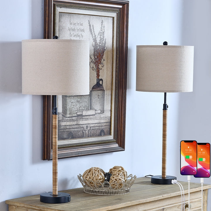 Table Lamp and Rattan Wrapped Neck and rattan table lamp set