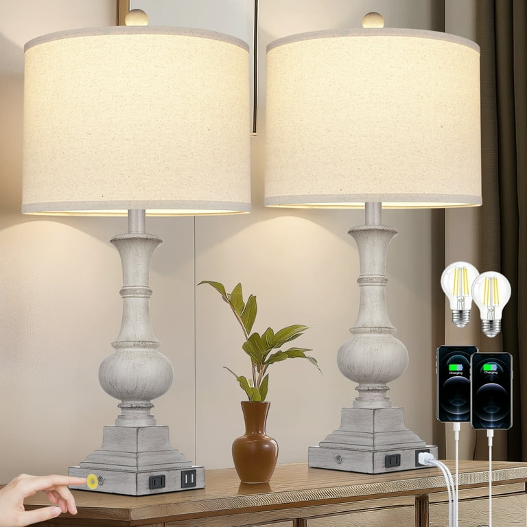 Table Lamp featuring Charging Ports and farmhouse table lamp set