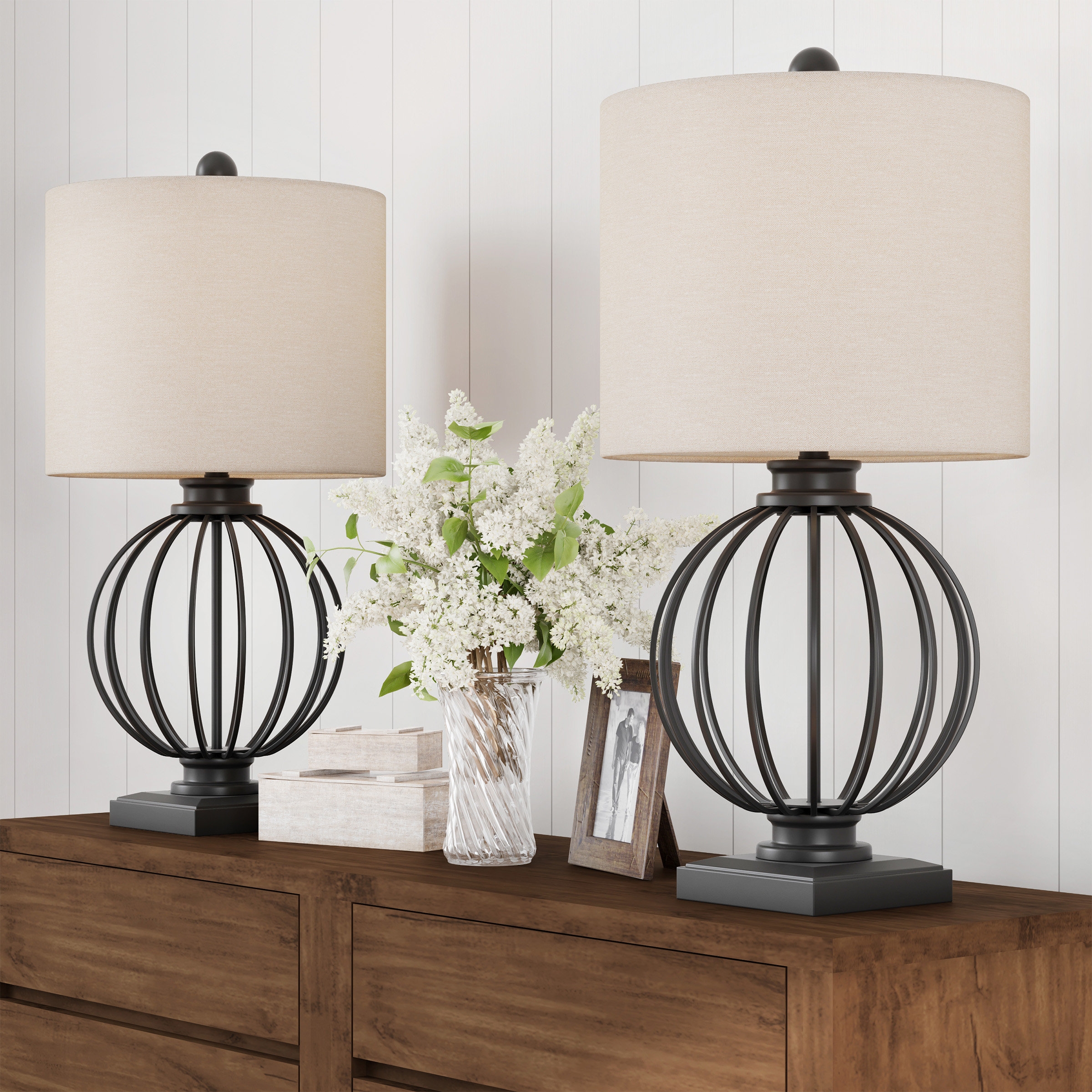 Table Lamp in Open Cage Base and open cage table lamp set