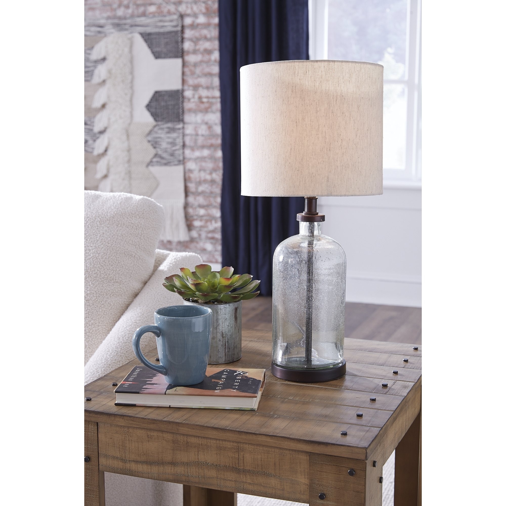 Table Lamp with Seeded Glass Base and farmhouse glass lamp