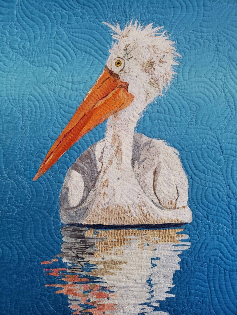Textile Wall Art Swirling Stitch Pattern Quilted Pelican Art