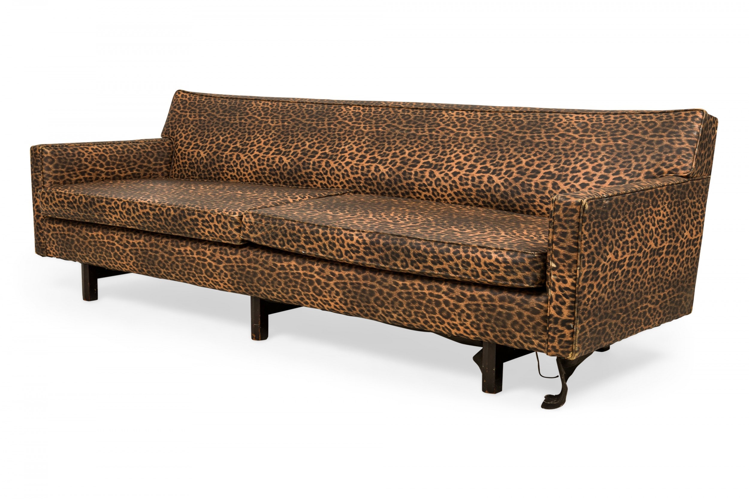 Three Seat Sofa Low Profile Leopard Print Vinyl Finish