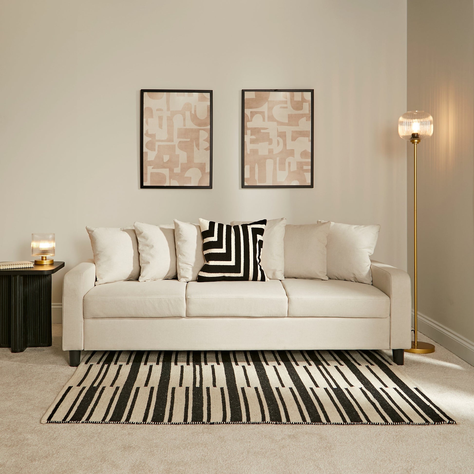 Three Seater Sofa featuring Black Tapered Legs Minimalist Settee