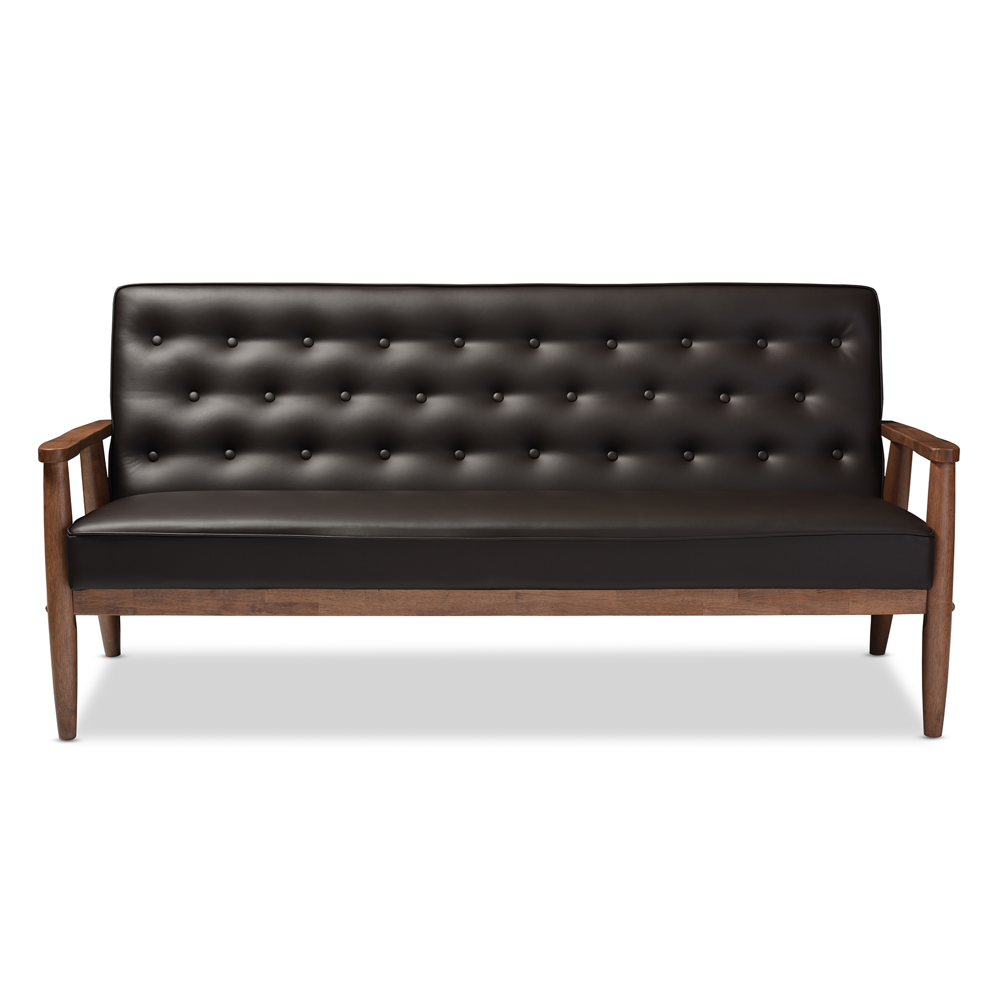 Three Seater Sofa Featuring Walnut Button Tufted Back