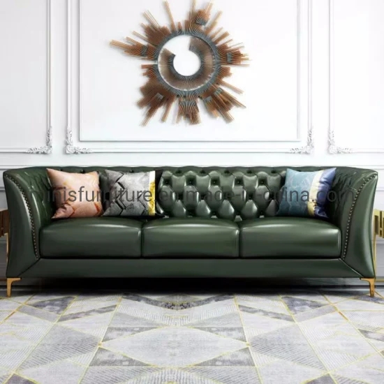 Three Seater Sofa Forest Green Gold Tapered Legs Nailhead Trim