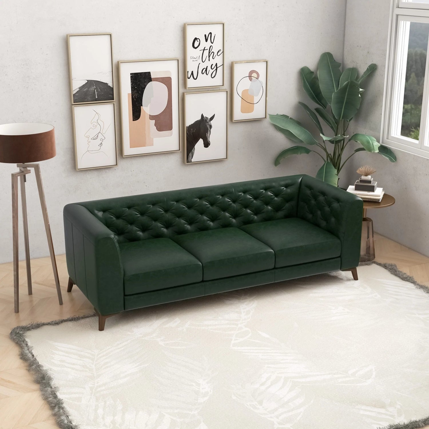 Three Seater Sofa Jade Green Deep Button Tufting Tapered Wood