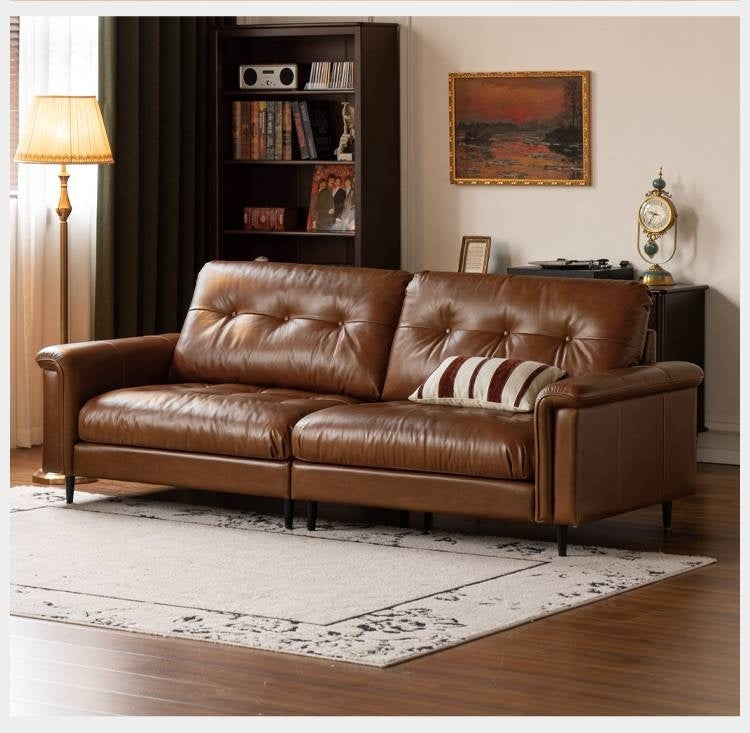 Three Seater Sofa: Oil Wax Leather with Tufted Back Cushions