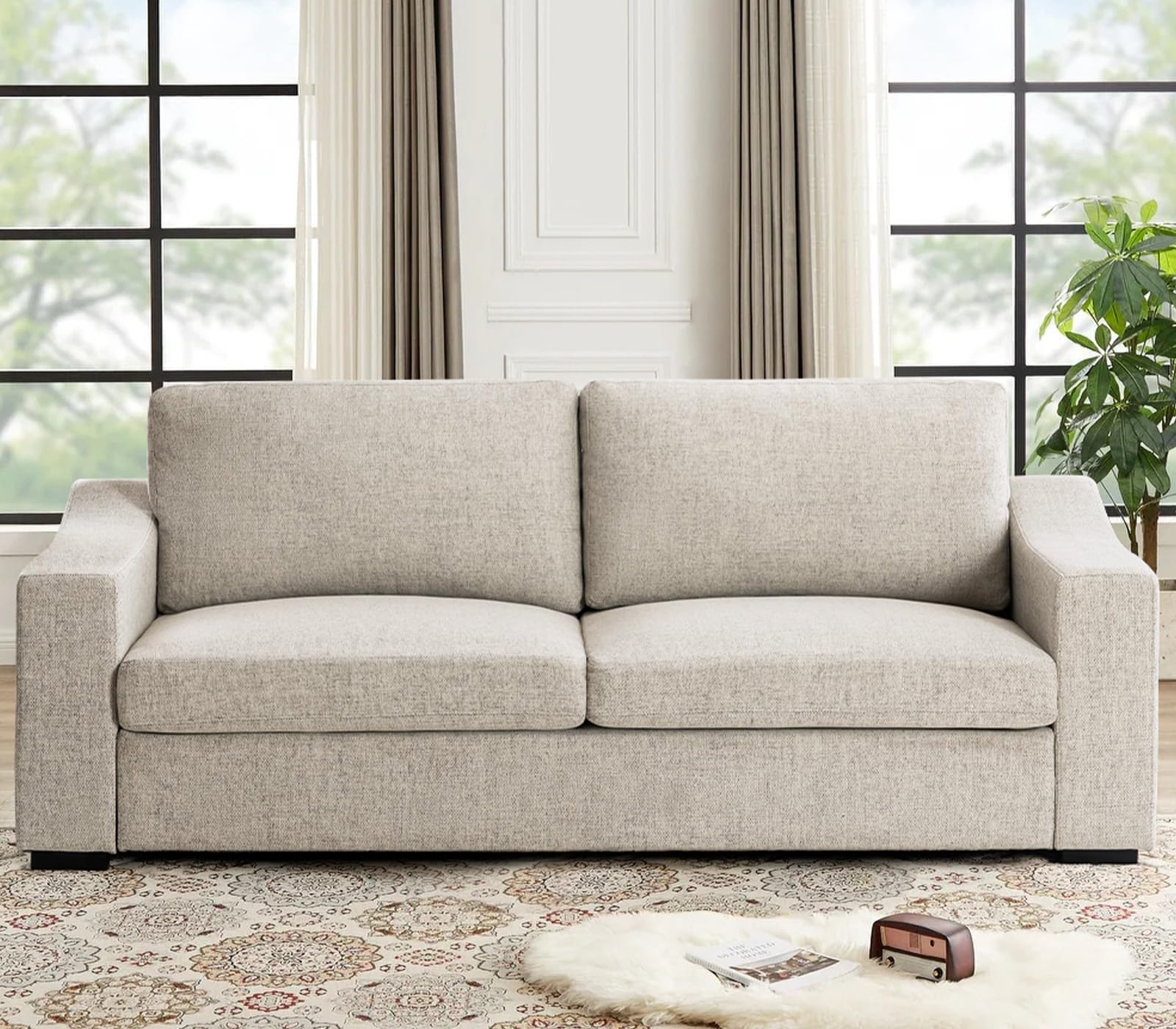 Three Seater Sofa Oversized Deep Seat Oatmeal Linen