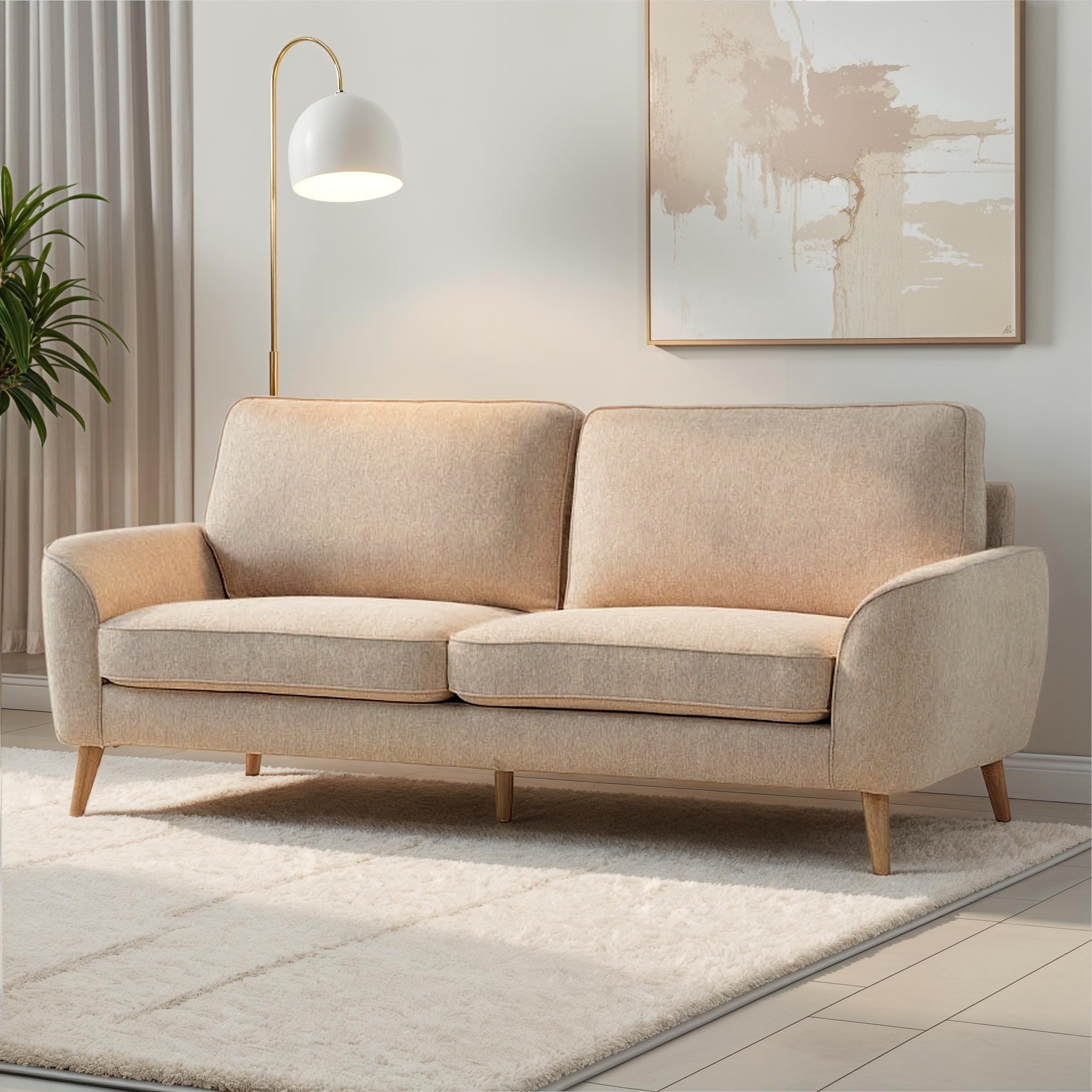 Three Seater Sofa Slim Curved Arms Tapered Wood Legs