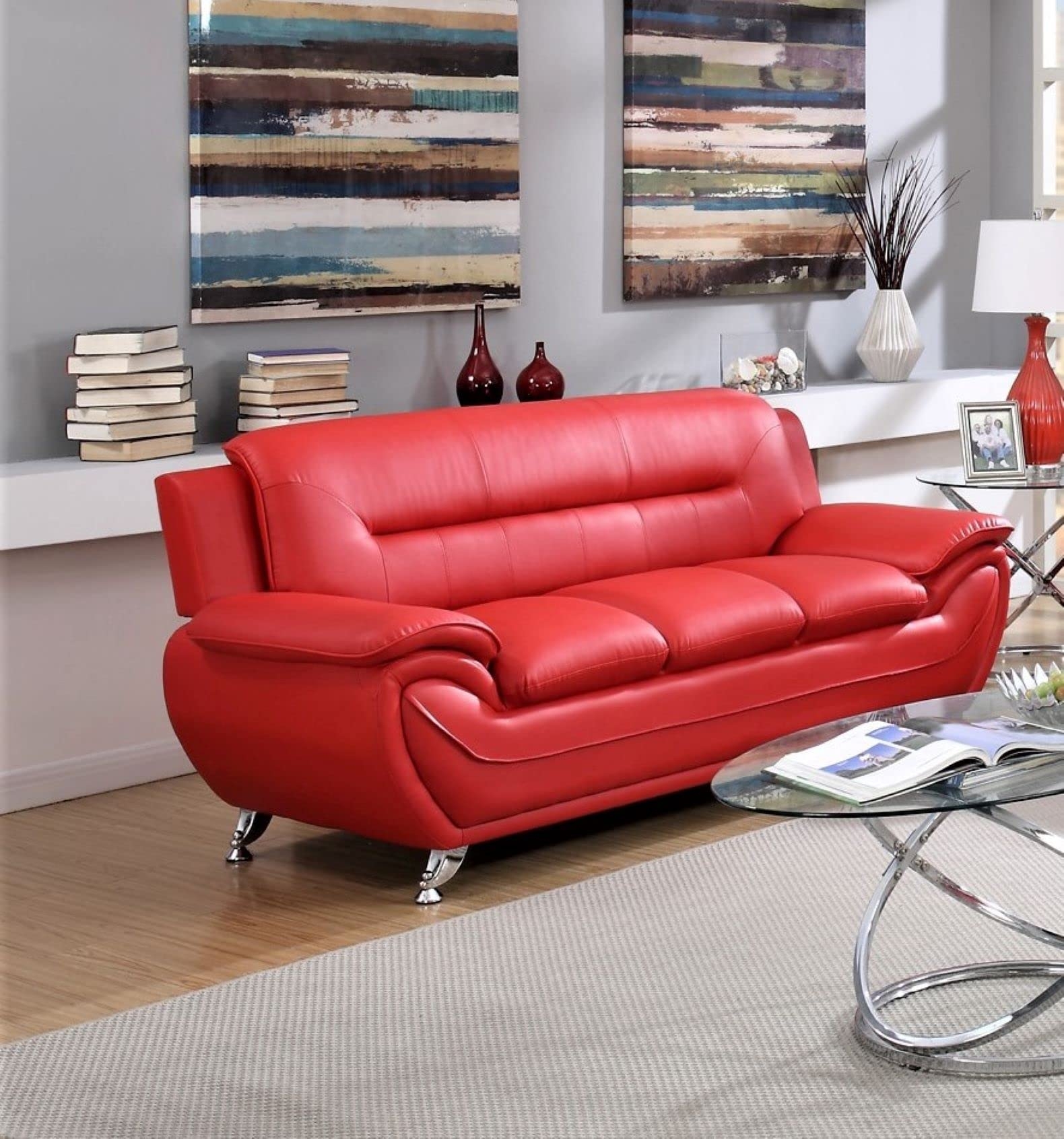 Three Seater Sofa with Flared Arm for Vibrant Red Centerpiece