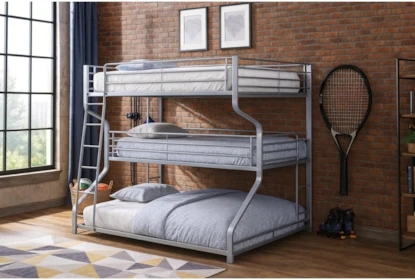 Triple Bunk Bed: Staggered Silver Metal Urban Design