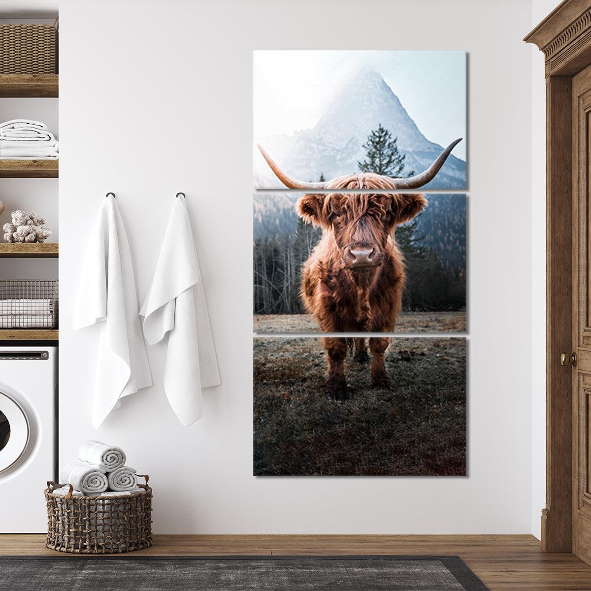 Triptych Wall Art Highland Cow Print Three Panel Decor