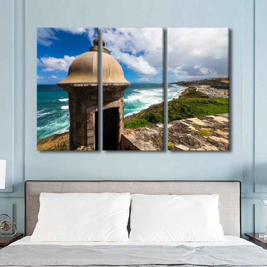 Triptych Wall Art with Old San Juan Seaside Vantage Canvas