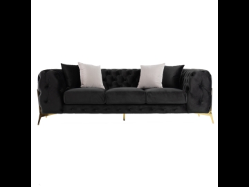Tuxedo Sofa with Deep Button Tufting and Yellow Metal Glam