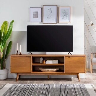 Tv Stand in Honey Wood Finish with 70 Inch Wide Profile