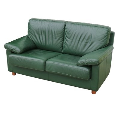 Two Seater Sofa Forest Green Creased Backrest Padded Arm Overlays