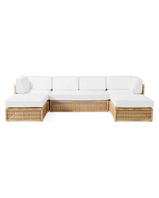 U Sectional Sofa Woven Base and White Coastal Modular Seating