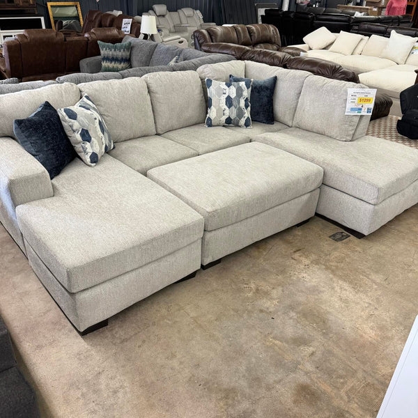 U-Shaped Sectional with Subtle Herringbone Weave Fabric