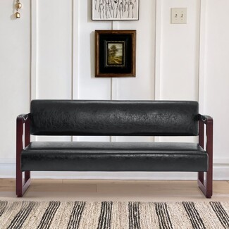 Upholstered Bench Metallic Rivets Open Back Office Seating