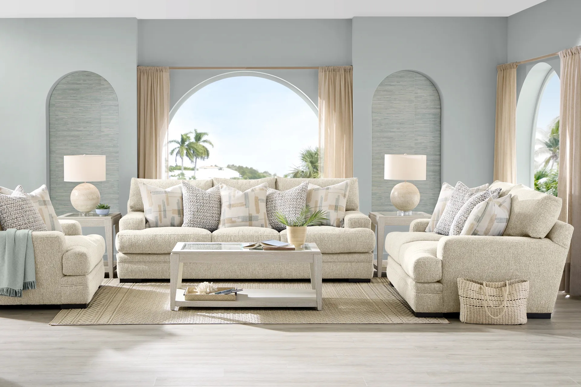 Upholstered Sofa with Boucle Texture and Track Arms