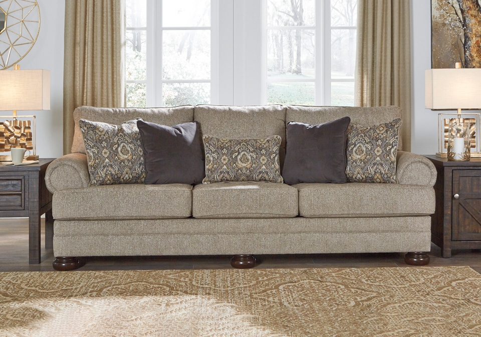 Upholstered Sofa with Turned Feet Rolled Arm Couch Design
