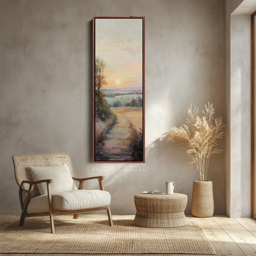 Vertical Canvas Art Landscape Scene Slim Walnut Frame
