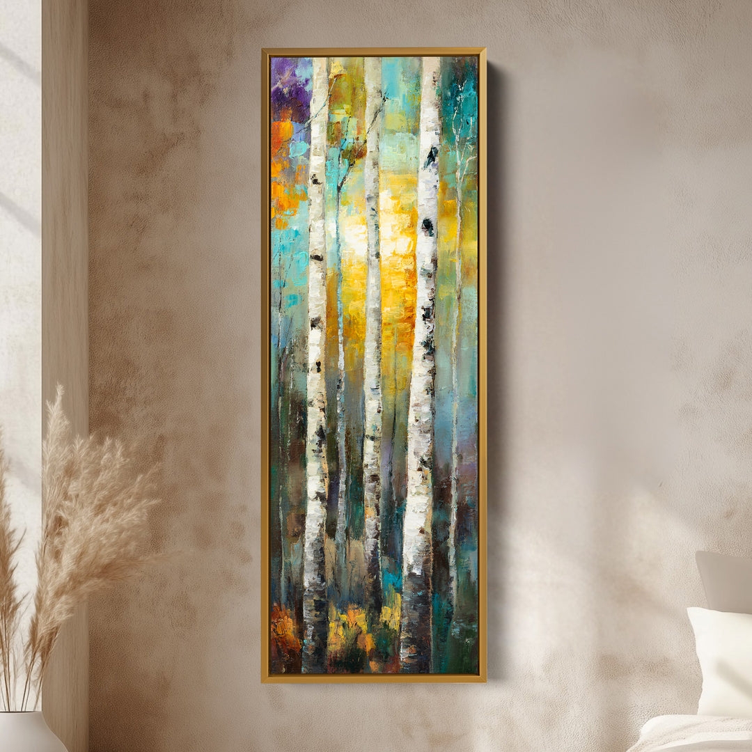 Vertical Wall Art Birch Tree Motif Narrow Canvas Decor
