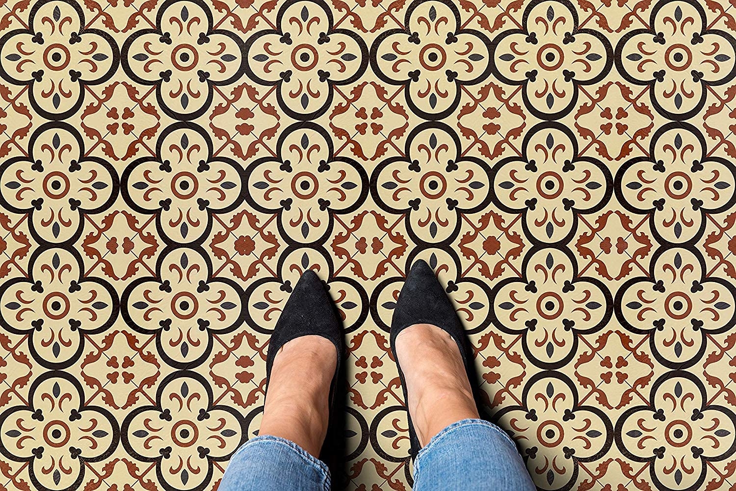 Vinyl Floor Tiles in Burch Pattern Peel and Stick DIY Style