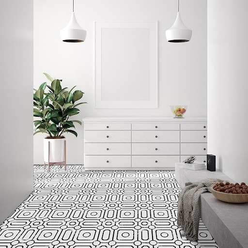 Vinyl Flooring displaying Monochrome Geometric Entryway Look